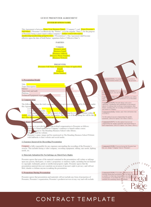 Virtual Guest Presenter Contract Sample - The Legal Paige