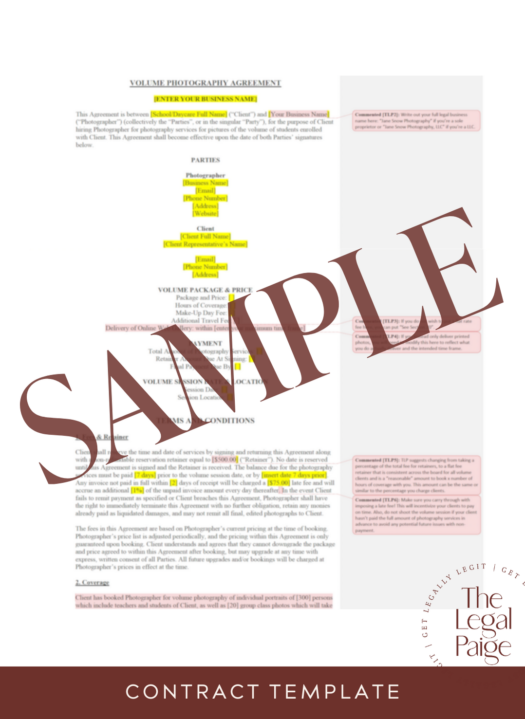 Volume Photography Contract - The Legal Paige®
