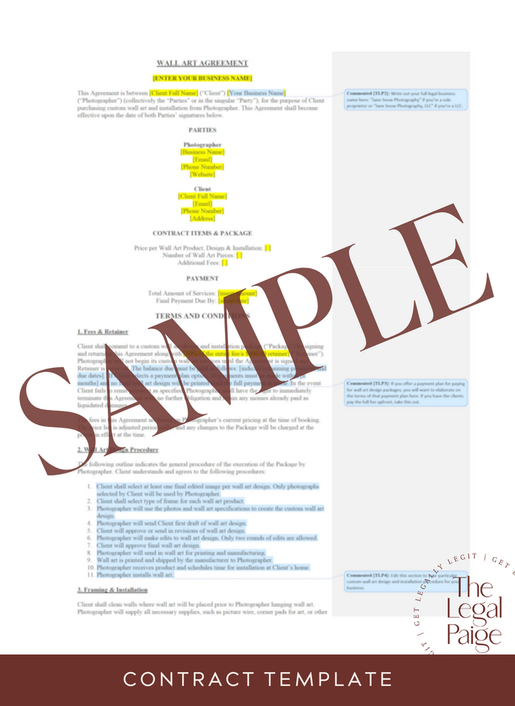Wall Art Contract Sample - The Legal Paige