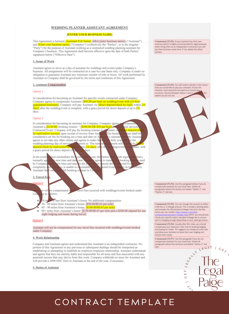The Legal Paige - Wedding Planning Assistant Contract Sample