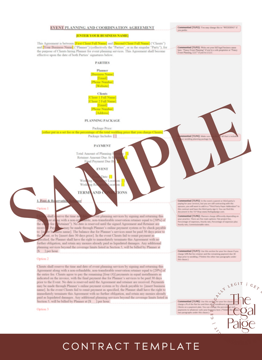 Wedding Vendor Contract Templates The Legal Paige™