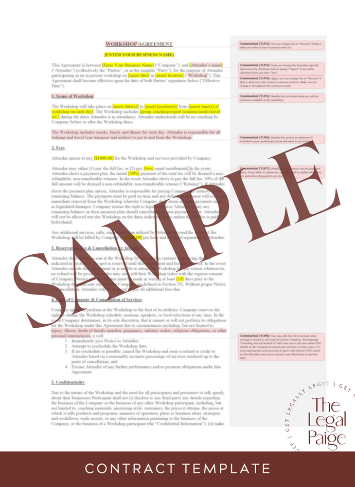 Workshop Contract Template for Workshop Facilitators