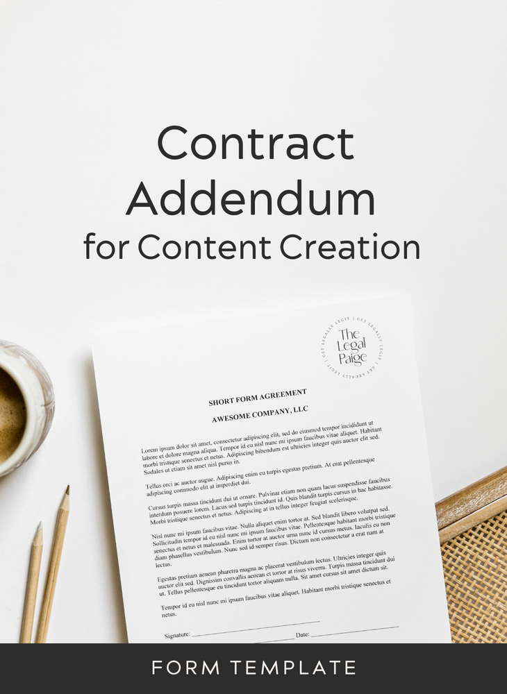 The Legal Paige - Contract Addendum for Content Creation for Photographers & Videographers
