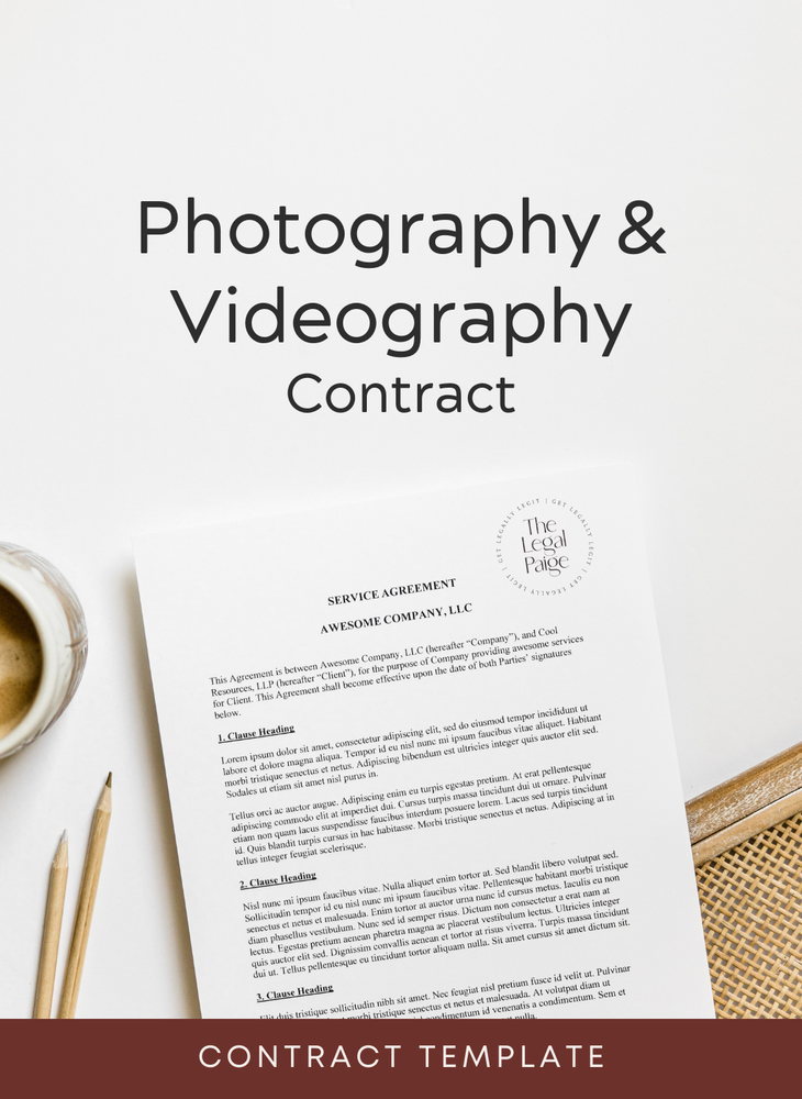 Photography & Videography Contract Template for photo-video hybrid businesses to legally protect client projects.