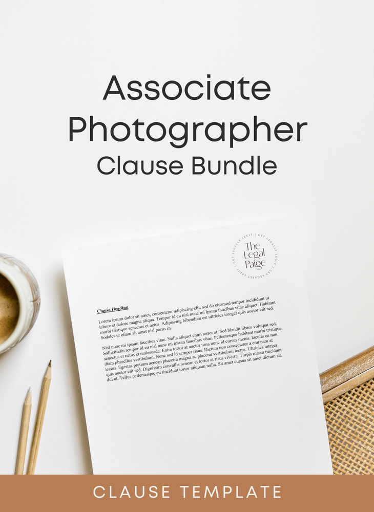 The Legal Paige - Associate Photographer Clause Bundle
Contract clause bundle for associate photographers and second shooters