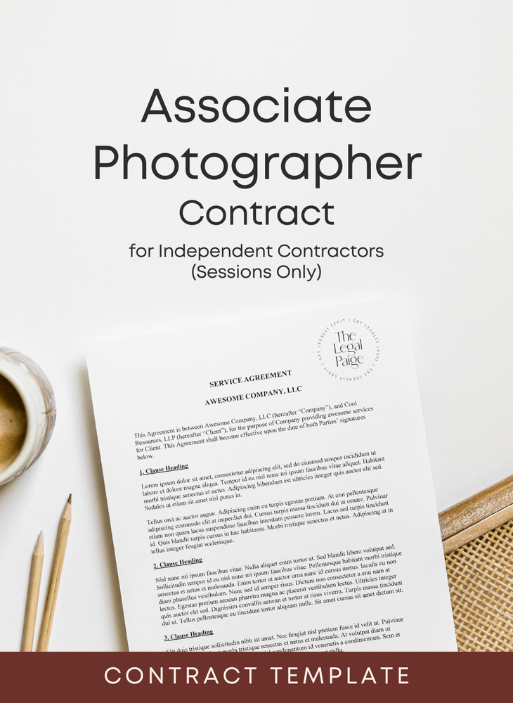 The Legal Paige - Associate Photographer Contract for Independent Contractors (Sessions Only)